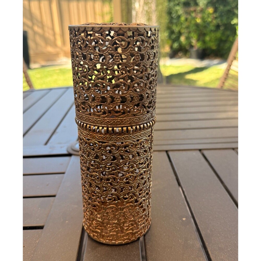 Vintage Hollywood Regency Ornate Ormolu Filigree Vanity Hairspray Can Cover 8¼"